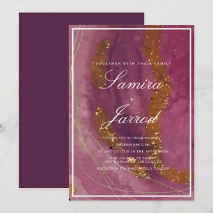 Agate Lila Mustard Watercolor Imitate Goldhochzeit Einladung