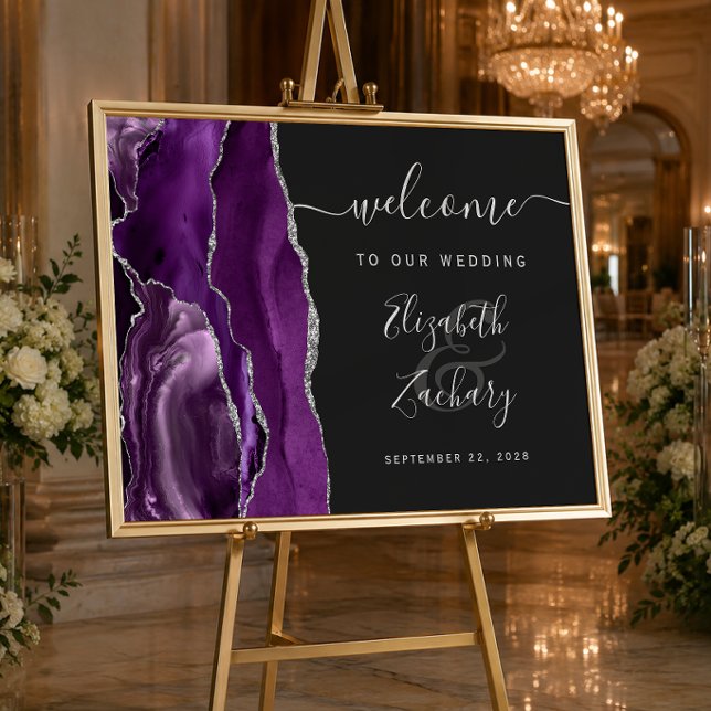 Agate Lila Silver Dark Wedding Willkommen Poster (Von Creator hochgeladen)