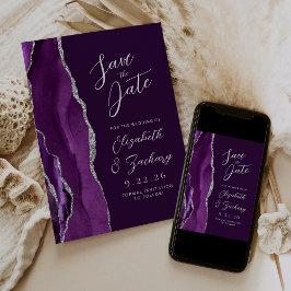 Agate Lila Silver Plum Script Wedding Suite Save The Date
