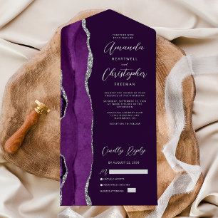 Agate Lila Silver Plum Wedding All In One Einladung