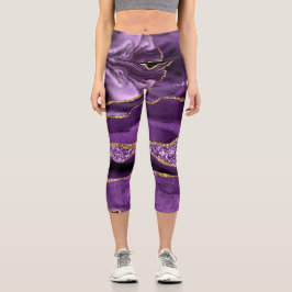 Agate Lila Violet Gold Glitzer Geode Ihr Name Capri Leggings