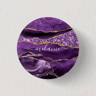 Agate Lila Violet Gold Glitzer Geode Individuelle Button