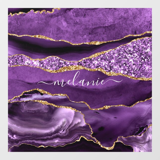 Agate Lila Violet Gold Glitzer Geode Individuelle  Fensteraufkleber (Blatt)