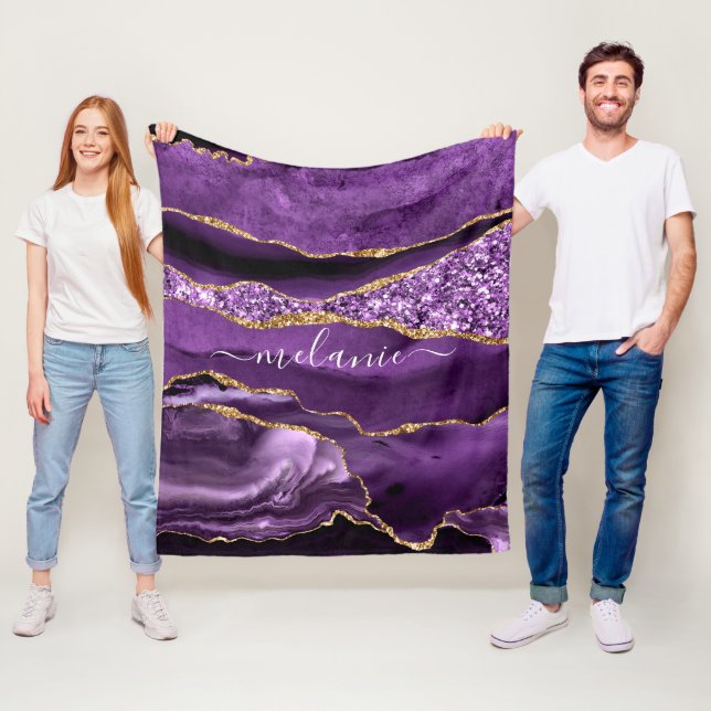 Agate Lila Violet Gold Glitzer Geode Individuelle  Fleecedecke (Beispiel)