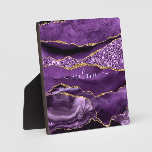 Agate Lila Violet Gold Glitzer Geode Individuelle  Fotoplatte (Vorderseite)