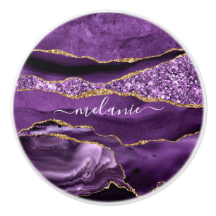 Agate Lila Violet Gold Glitzer Geode Individuelle  Keramikknauf