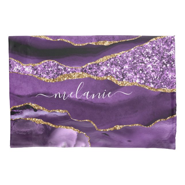 Agate Lila Violet Gold Glitzer Geode Individuelle  Kissenbezug (Vorderseite)