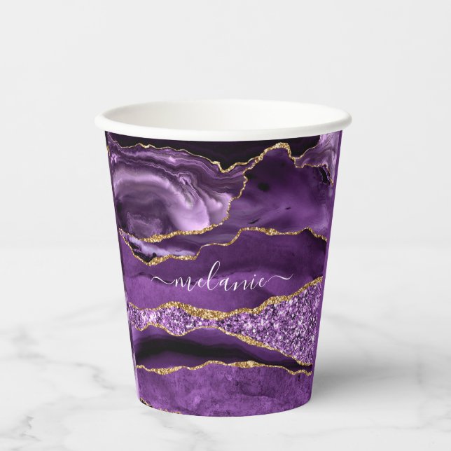 Agate Lila Violet Gold Glitzer Geode Individuelle  Pappbecher (Vorderseite)