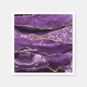 Agate Lila Violet Gold Glitzer Geode Individuelle  Serviette