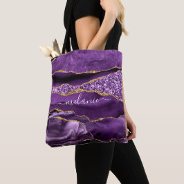 Agate Lila Violet Gold Glitzer Geode Individuelle  Tasche
