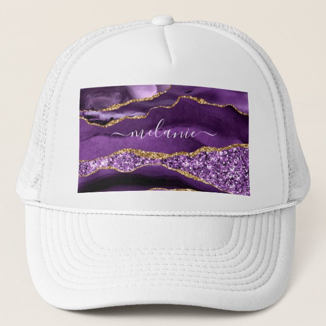 Agate Lila Violet Gold Glitzer Geode Individuelle  Truckerkappe (Vorderseite)