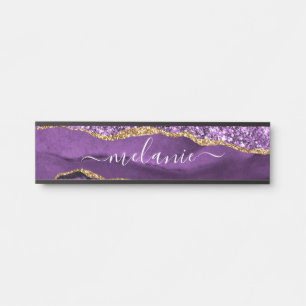 Agate Lila Violet Gold Glitzer Geode Individuelle Türschild