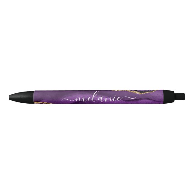 Agate Lila Violet Gold Glitzer Ihr Name Pen Kugelschreiber (Vorderseite)