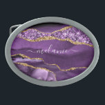 Agate Lila Violet Gold Glitzer Name Gürtelschnalle<br><div class="desc">Agate Lila Violet Gold Glitzer Geode Individuelle Name Sparkle Marmor Personalisiert Geburtstag - Geburtstag oder Hochzeitsgeschenk / Beides - Fügen Sie Ihren Namen - Text oder Entfernen - Make Your Special Gift - Neu vergrössern und verschieben oder entfernen und fügen Sie Text / Elemente mit Anpassungstool. Design von MIGNED. Bitte...</div>