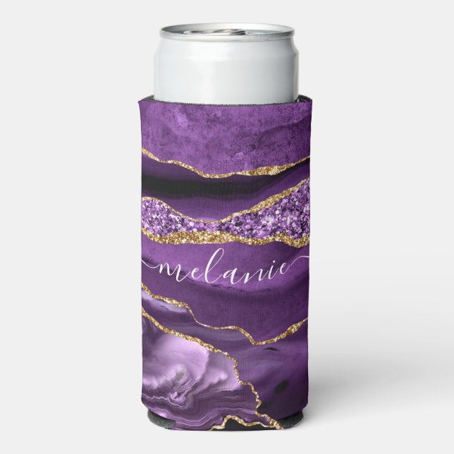 Agate Lila Violet Gold Glitzer Name kann kühler Selters Dosenkühler (Seltzer Rückseite)