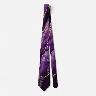 Agate Lila Violet Gold Glitzer Name Neck Tie Krawatte