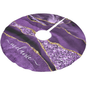 Agate Lila Violet Gold Glitzer Name Tree Skirt Polyester Weihnachtsbaumdecke