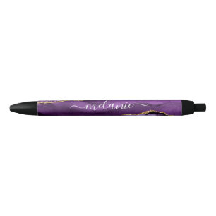 Agate Lila Violet Gold Glitzer Pen Ihr Name Kugelschreiber