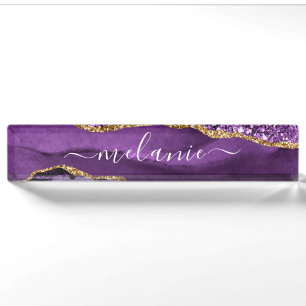 Agate Lila Violet Gold Glitzer Schreibtisch Name P Namensplakette