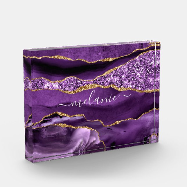 Agate Lila Violet Gold Individuelle Name Foto Bloc (Links)