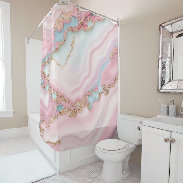 Agate Marble Modern Blue Pink Gold Collection Duschvorhang (Beispiel)