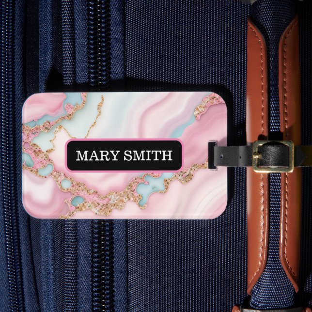 Agate Marble Modern Blue Pink Gold Collection Gepäckanhänger (Vorderseite Insitu 4)