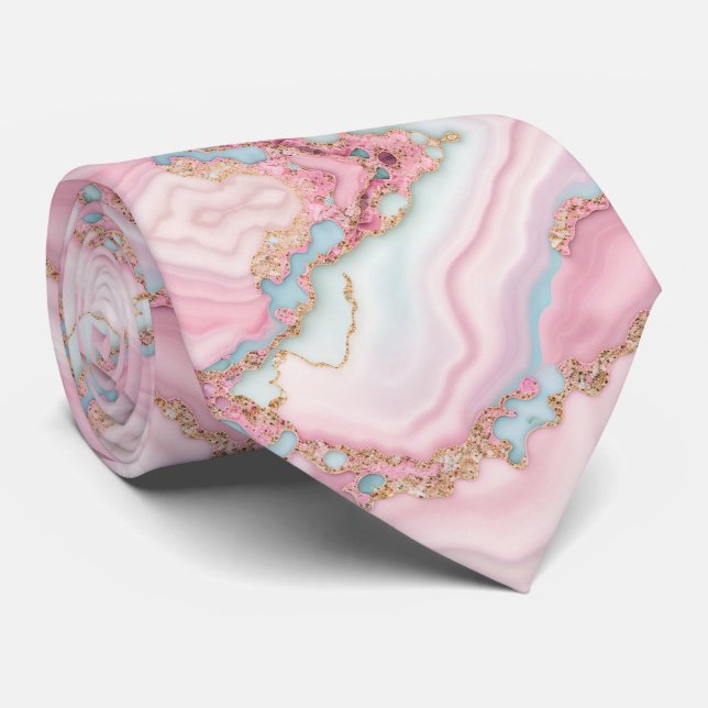 Agate Marble Modern Blue Pink Gold Collection Krawatte (Gerollt)
