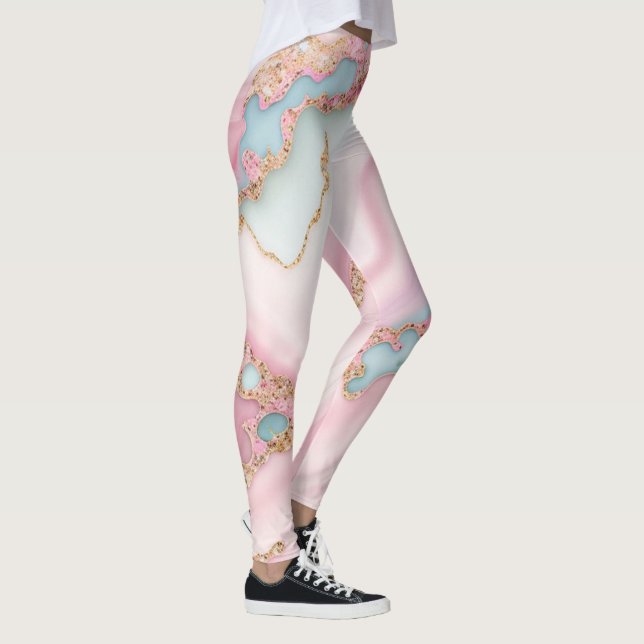 Agate Marble Modern Blue Pink Gold Collection Leggings (Rechts)