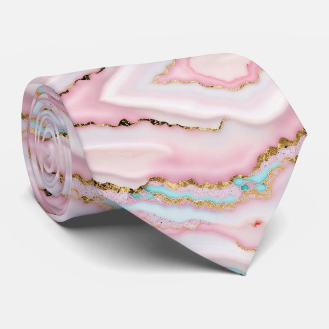 Agate Marble Popular Blue Pink Gold Collection Krawatte (Gerollt)