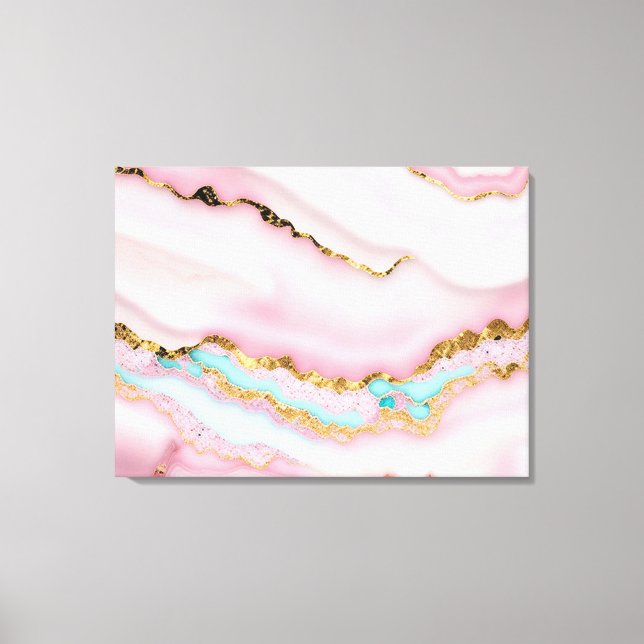 Agate Marble Popular Blue Pink Gold Collection Leinwanddruck (Vorderseite)