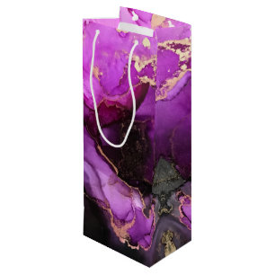 Agate Marbling Black Lila Gold Grosse Geschenktasc Geschenktüte Für Weinflaschen