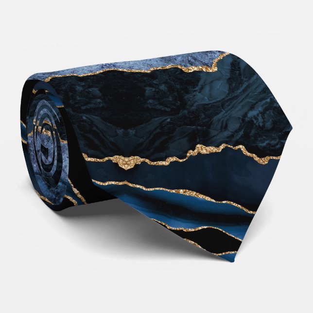 Agate Marine Blue Gold Parties scintillant Cravate (Roulé)