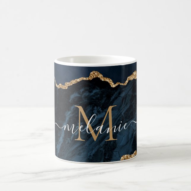 Agate Marine Blue Gold Votre nom Lettre Mug (Centre)