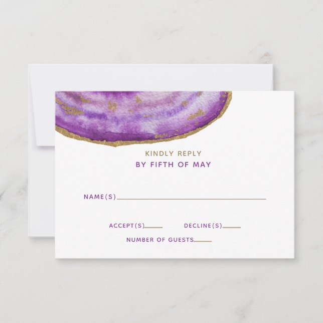 Agate mauve doré Invitations de mariage rsvp (Devant)