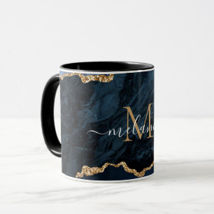 Agate Navy Blau Gold Marmor Dein Name Buchstabe Ta Tasse