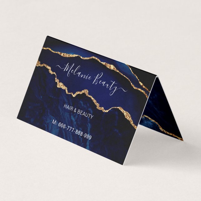 Agate Navy Blue Glitzer Gold Beauty Business Card Visitenkarten (Vorderseite)