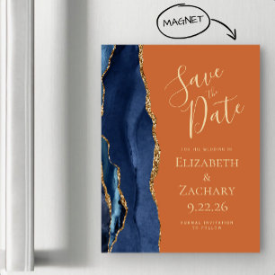 Agate Navy Blue Gold Burnt Orange Magnetic Card Magnetkarte