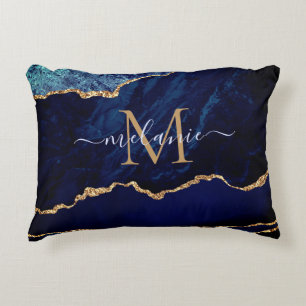 Agate Navy Blue Gold Gemstone Marmor Individuelle Dekokissen