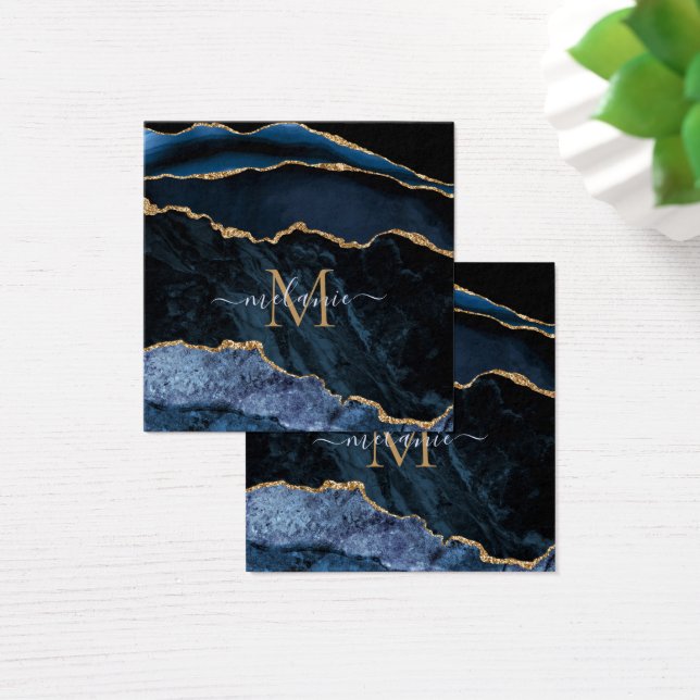 Agate Navy Blue Gold Gemstone Marmormonogramm Name (Schreibtisch)