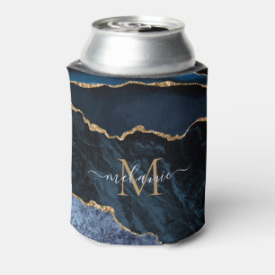 Agate Navy Blue Gold Gemstone Marmormonogramm Name Dosenkühler
