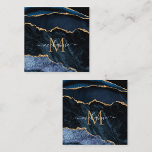 Agate Navy Blue Gold Gemstone Marmormonogramm Name Rabattkarte