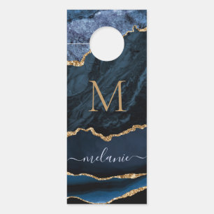 Agate Navy Blue Gold Gemstone Marmormonogramm Name Türanhänger