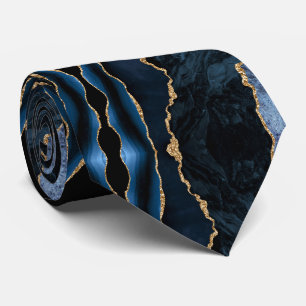 Agate Navy Blue Gold Geode Marble Elegant Neck Tie Krawatte