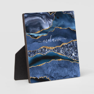 Agate Navy Blue Gold Glitzer Gemstone Individuelle Fotoplatte