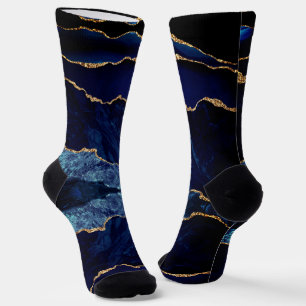 Agate Navy Blue Gold Glitzer Marmorsocken Socken