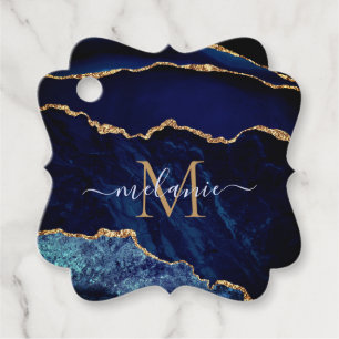Agate Navy Blue Gold Marmor Individuelle Name Gift Geschenkanhänger