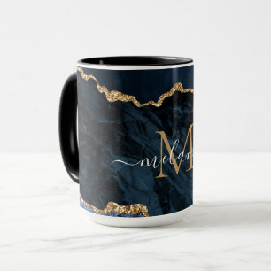 Agate Navy Blue Gold Marmor Name Letter Tasse Gesc