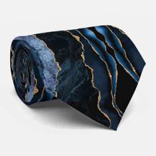 Agate Navy Blue Gold Marmor Sparkle Neck Tie Krawatte