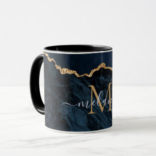 Agate Navy Blue Gold Marmor Tasse Individuelle Nam