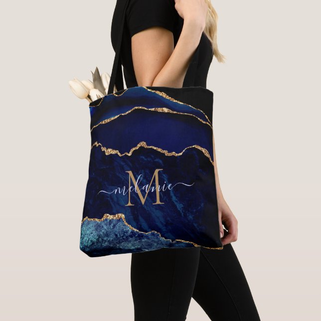 Agate Navy Blue Gold Marmorname Letter Tote Bag Tasche (Von Nahem)